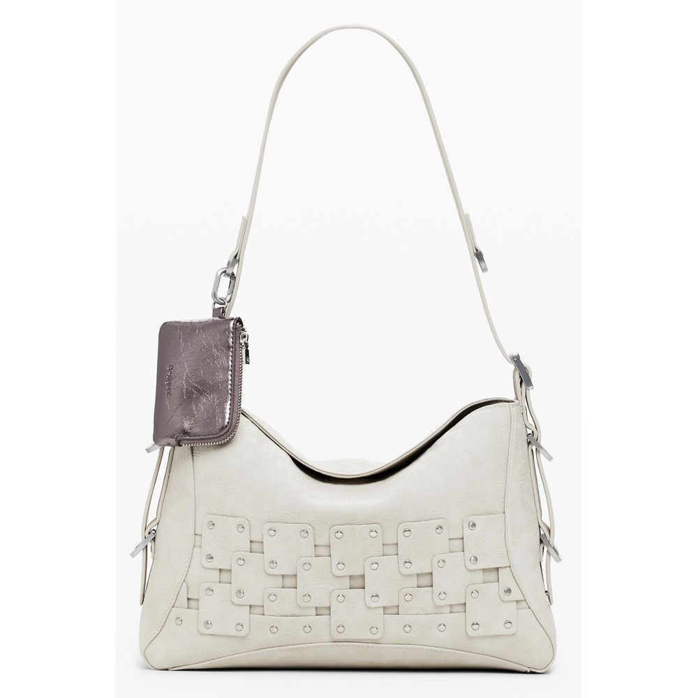 Desigual beige polyurethane women's bag with structured design and top handles, featuring stylish details and a spacious interior.