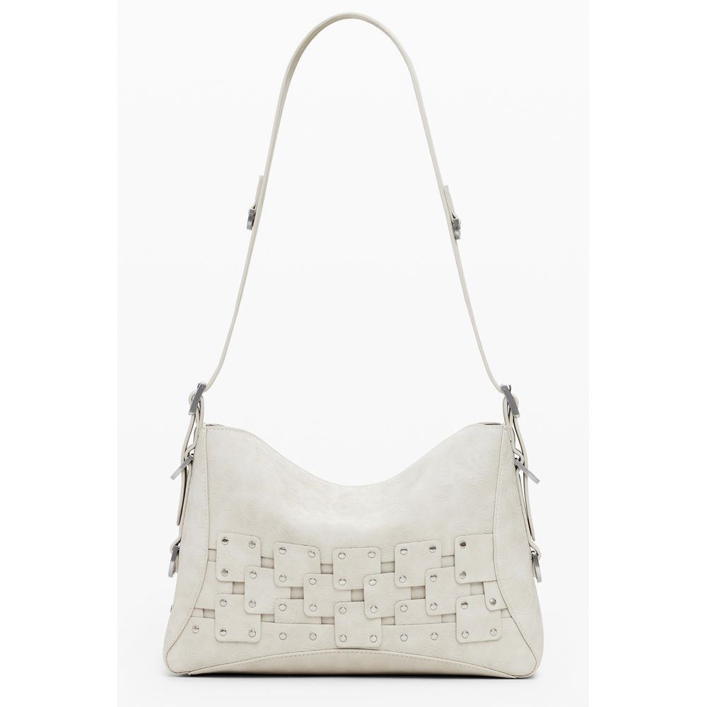 Desigual beige polyurethane women's bag with stylish design and adjustable shoulder strap, featuring a spacious interior.