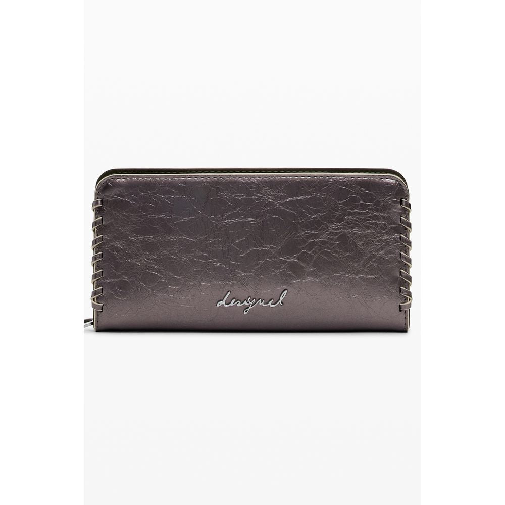Desigual bronze polyurethane women’s wallet with multiple card slots and a zip-around design.