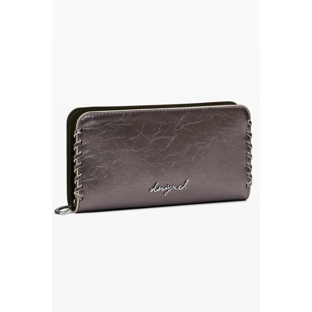 Desigual bronze polyurethane women's wallet with multiple card slots and a zip coin pocket, stylish and functional accessory.