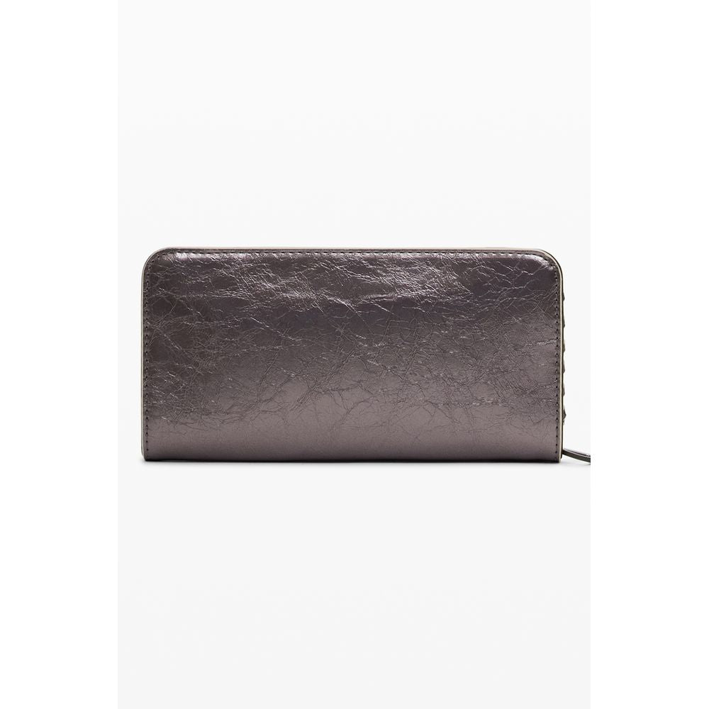 Desigual bronze polyurethane women's wallet featuring a sleek design and multiple card slots, displayed on a white background.