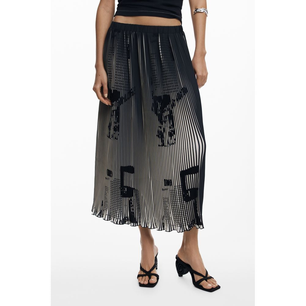 Black polyester women's skirt by Desigual with a fitted waist and flowing design, shown on a model.