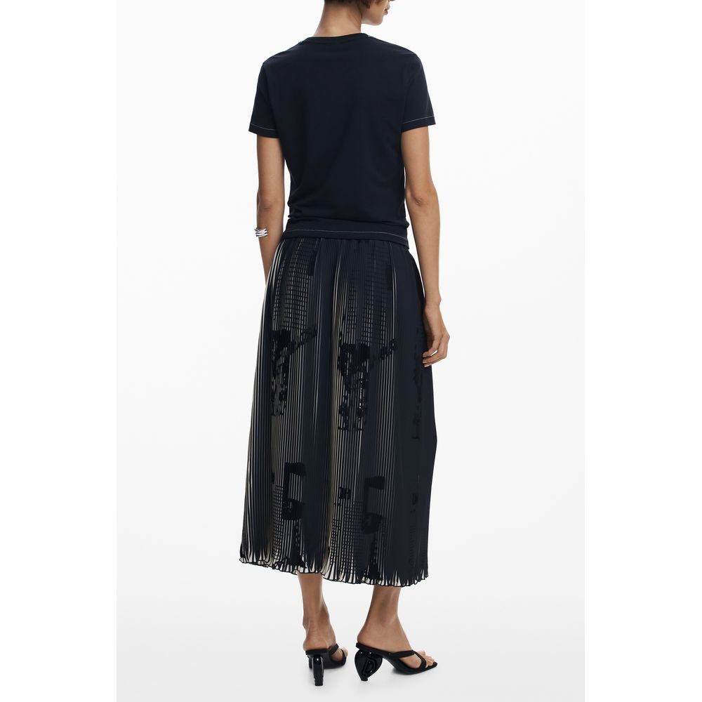 Black polyester women's skirt by Desigual, shown with a fitted waist and flowing fabric, stylish and versatile for casual or dressy wear.