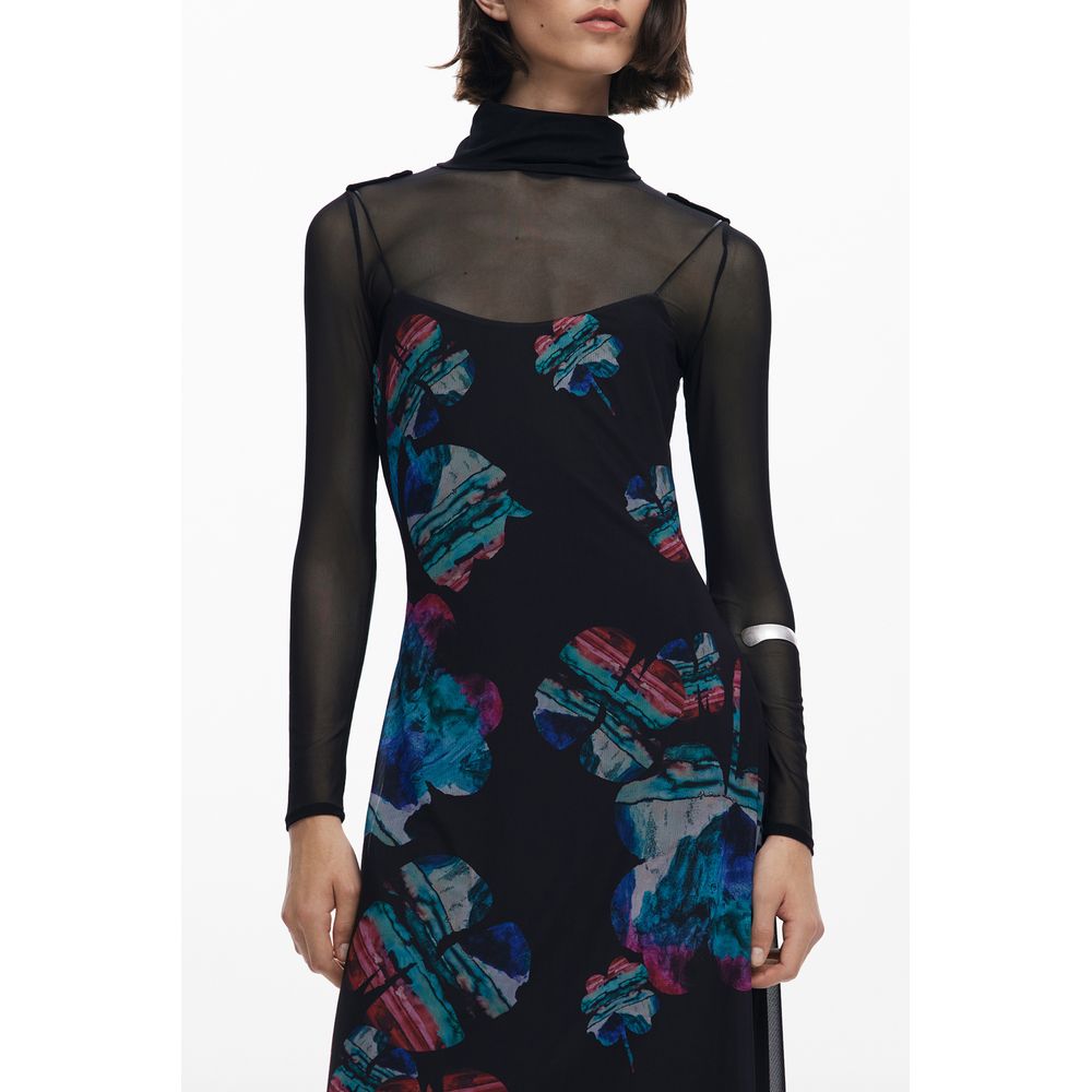 Desigual Nero polyester woman's dress with a stylish design, featuring a fitted silhouette and vibrant pattern.
