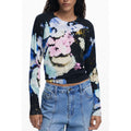 Desigual Nero viscose women jersey top with long sleeves and relaxed fit, shown on a model.