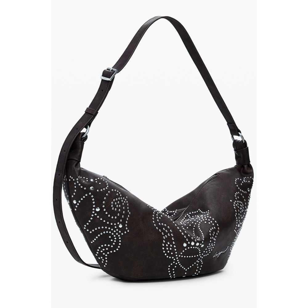 Desigual brown polyethylene women's handbag with handles, featuring a textured surface and spacious interior.