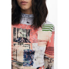 Desigual Rosa viscosa women's jersey displayed flat, showing soft pink fabric with subtle textured pattern and relaxed fit.