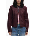 Red Desigual women's polyester jacket with a stylish design, shown on a hanger against a plain background.