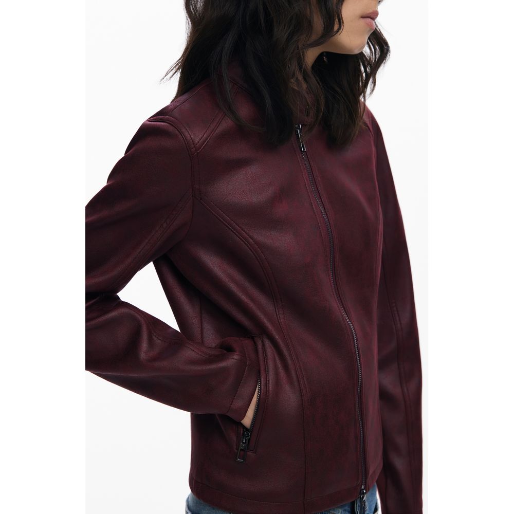 Desigual red polyester women's jacket with a stylish design and zip closure, suitable for casual wear.