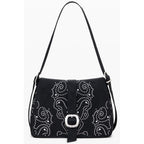 Desigual black polyurethane women's handbag with sleek design and top handles, featuring textured finish and minimalist style.