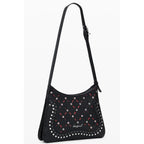 Desigual black polyurethane women's shoulder bag with adjustable strap and stylish design on a plain background.