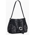 Black polyurethane women's handbag by Desigual with stylish design and structured shape, featuring top handles and subtle branding.