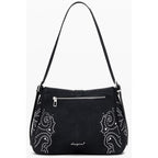 Desigual black polyurethane women's handbag with sleek design and silver hardware, featuring a structured shape and top handle.