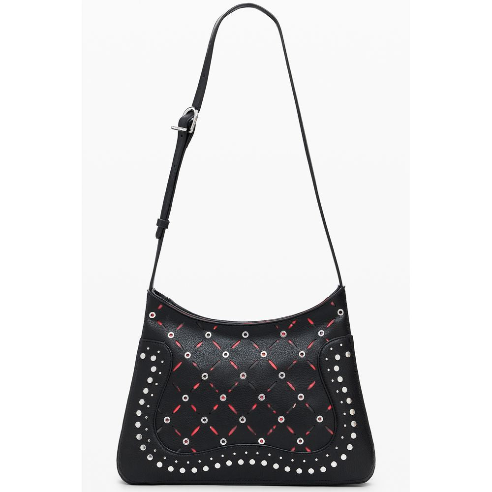 Desigual black polyurethane women's shoulder bag with adjustable strap and stylish design, perfect for everyday use.