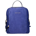 Piquadro blue leather backpack with adjustable shoulder straps and front zip pocket, stylish and functional for everyday use.