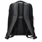 Piquadro black leather backpack with adjustable shoulder straps and multiple compartments, stylish and durable for everyday use.