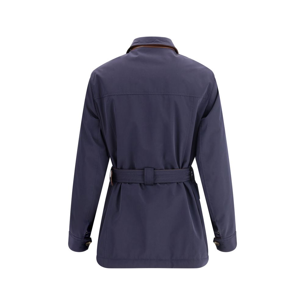 Brunello Cucinelli Blue Polyester Coat Brunello Cucinelli