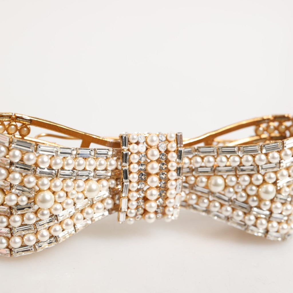 Dolce & Gabbana Gold Brass Glas Crystal Faux Pearl Embellished Brooch