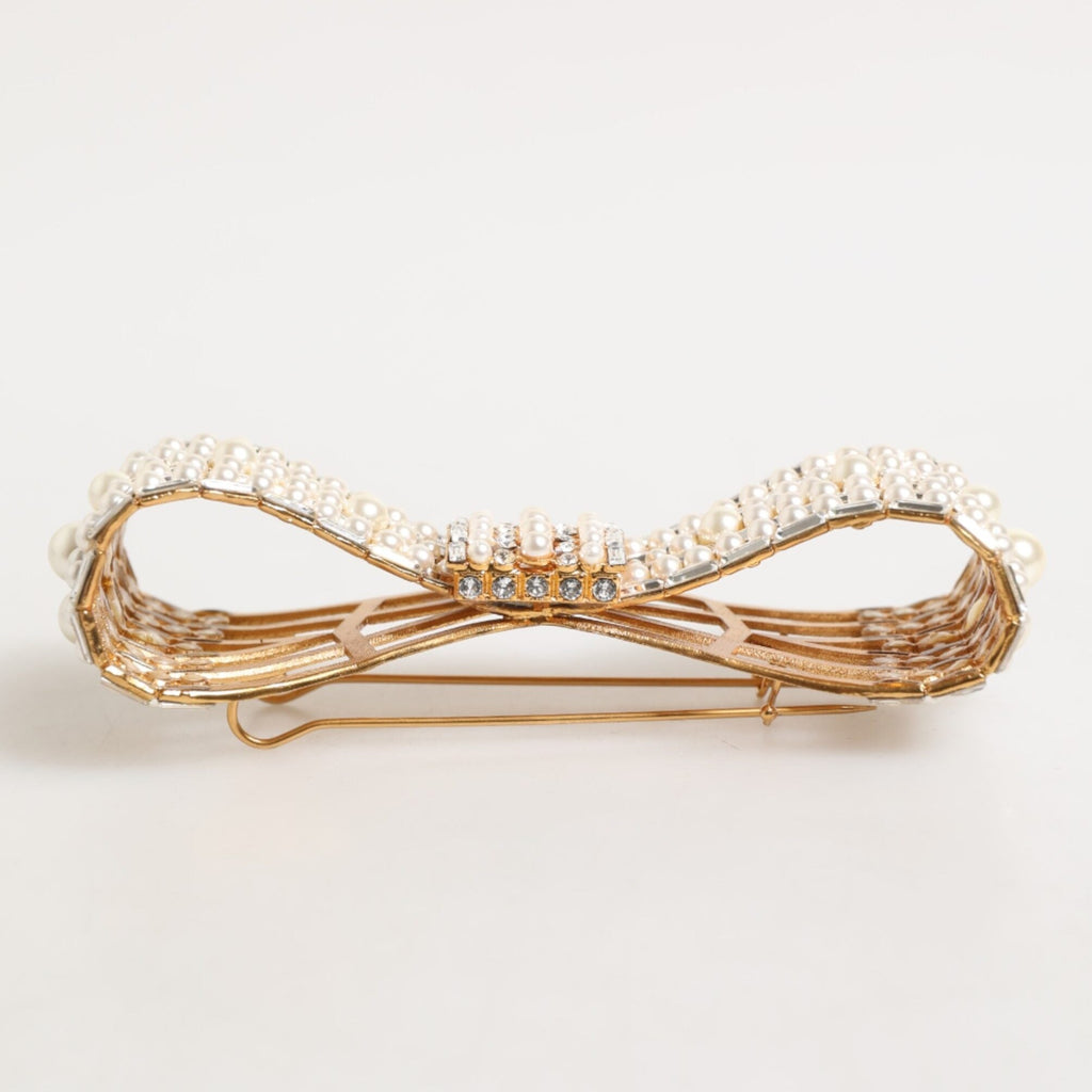 Dolce & Gabbana Gold Brass Glas Crystal Faux Pearl Embellished Brooch