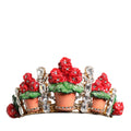 Dolce & Gabbana Red Floral Flowerpot Crystal Gold Crown Tiara Headband