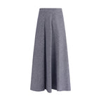 Sara Roka blue cotton midi skirt shown on model, featuring a flowy design and high waist, perfect for casual or dressy occasions.