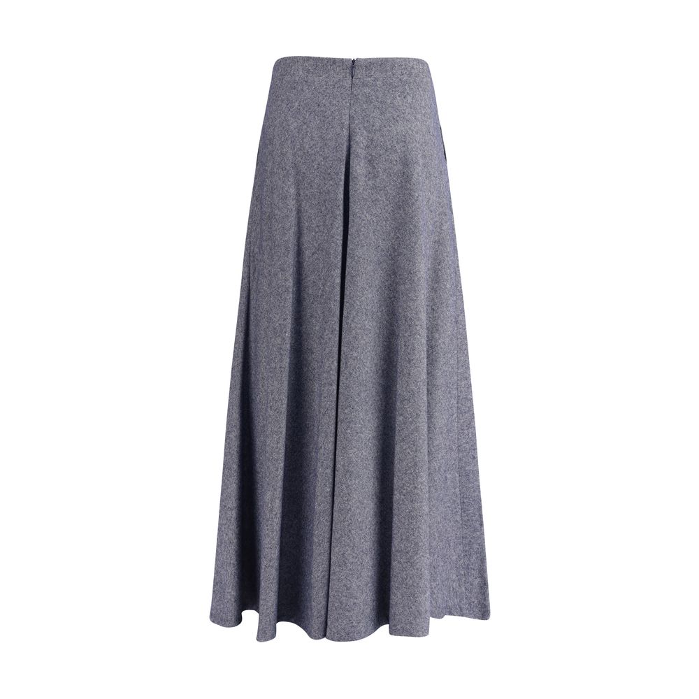 Blue cotton midi skirt by Sara Roka with a flowing design and relaxed fit, showcased on a model in a bright setting.