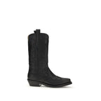 Ganni black recycled leather lace-up boots with chunky soles and ankle height, showcasing stylish and eco-friendly footwear.