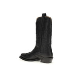 Ganni black recycled leather lace-up boots with chunky soles and silver eyelets, stylish ankle-high footwear.