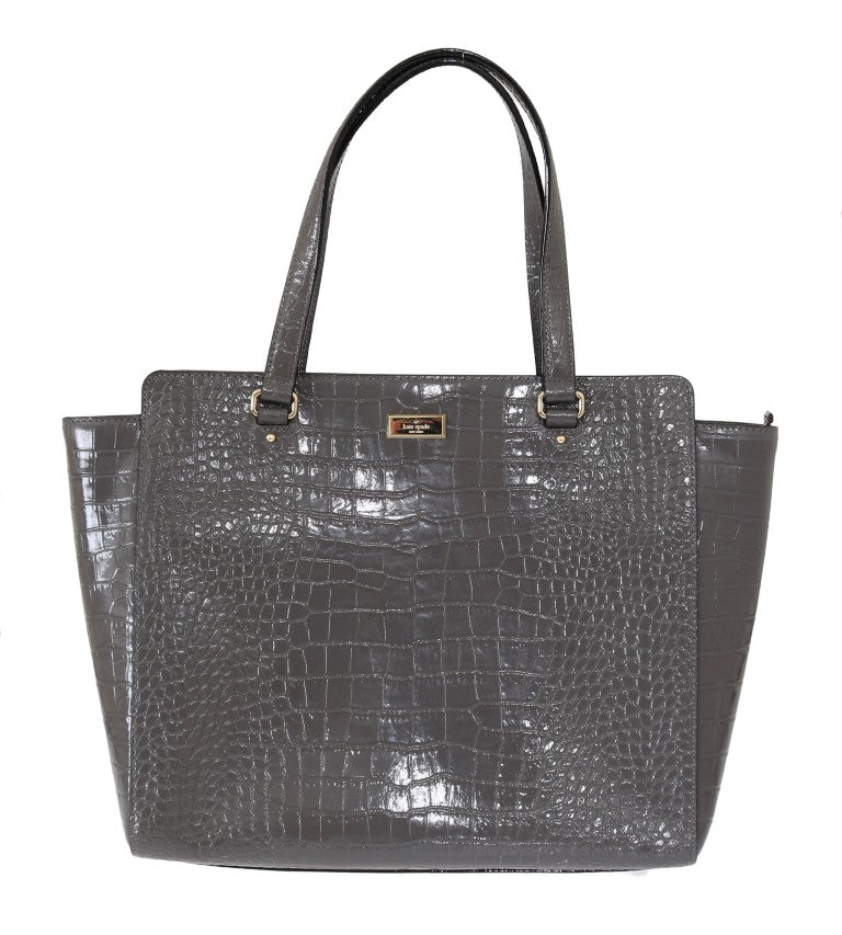 Kate Spade Grey Croc Embossed Leather Elissa Bristol Drive Tote Handbag Bag Kate Spade
