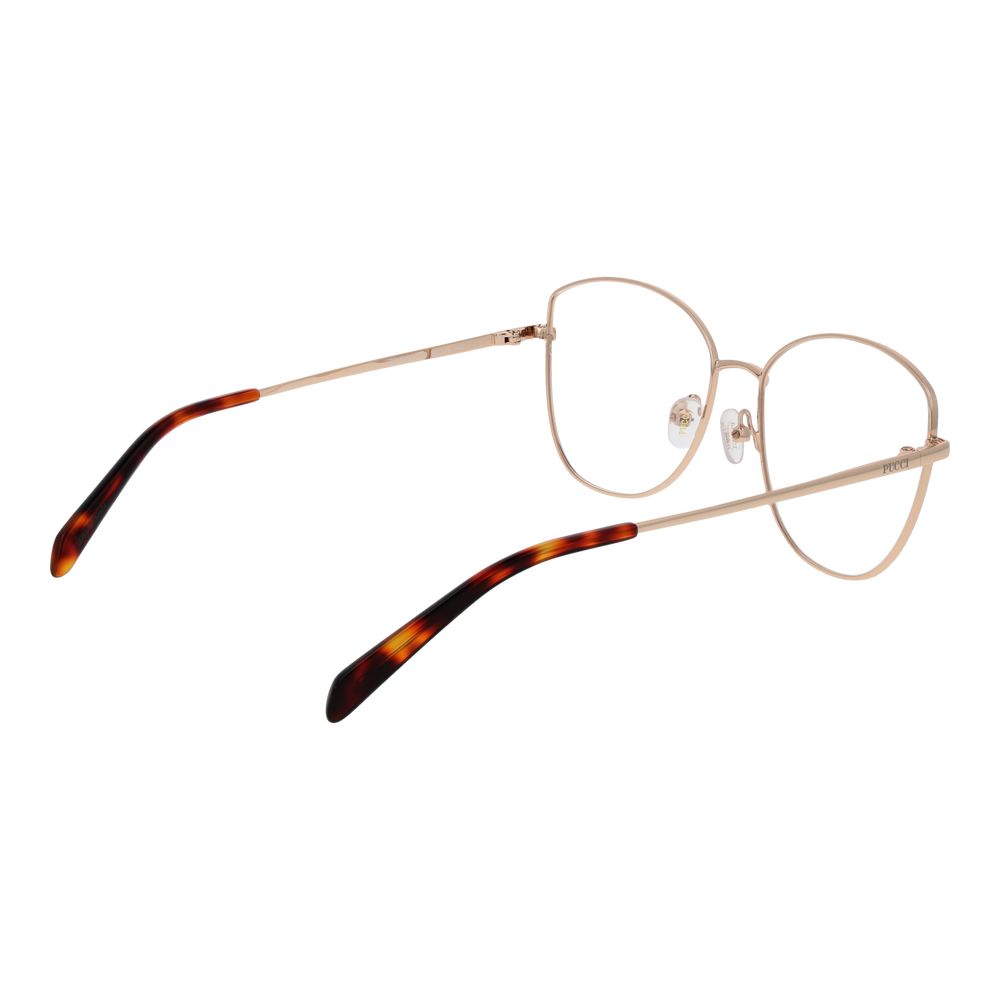 Emilio Pucci rose gold metal glasses frames with sleek design and clear lenses, stylish and elegant eyewear accessory.