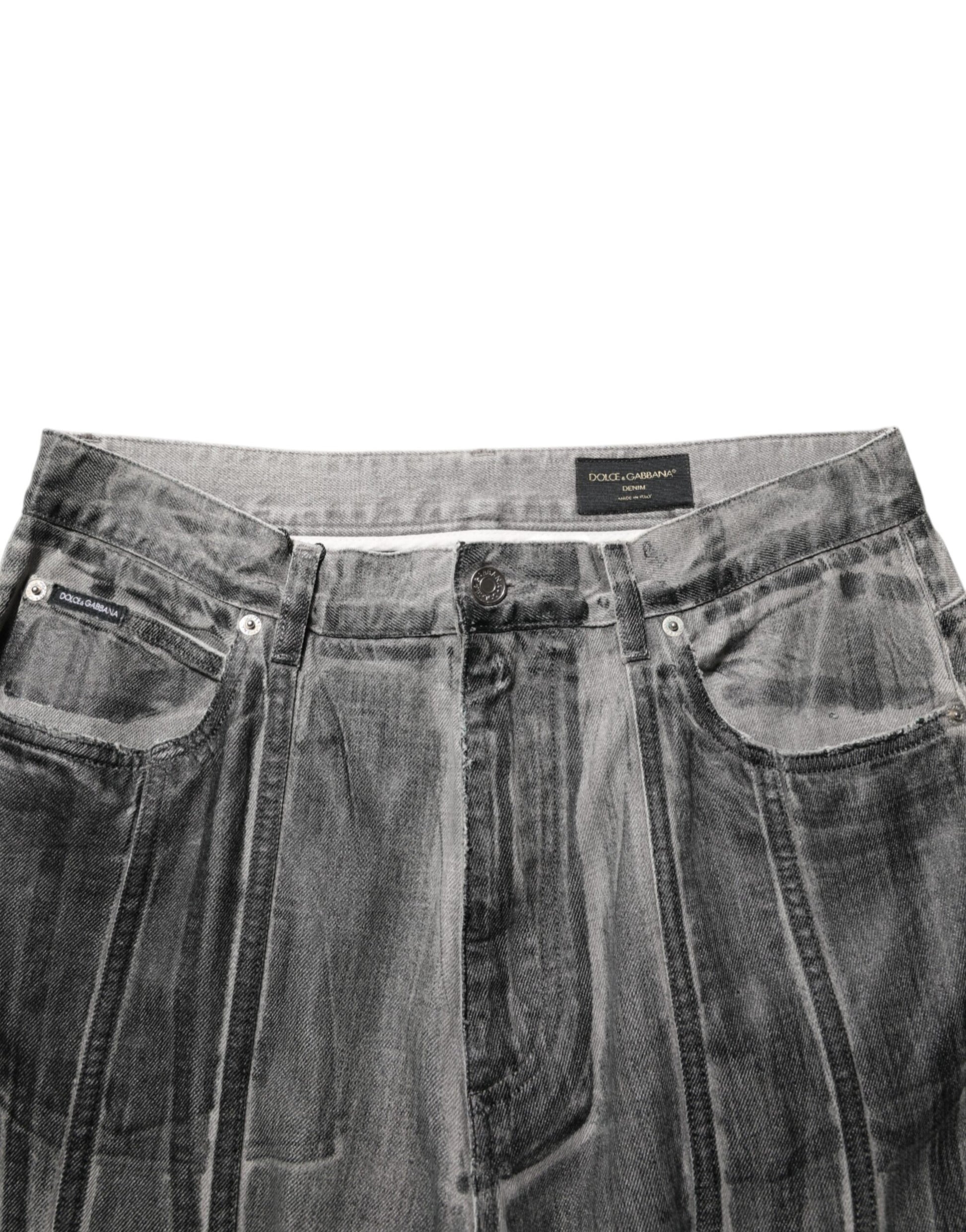 Dolce & Gabbana Black Grey Graphic Print Denim Pants Jeans