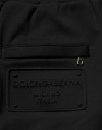 Dolce & Gabbana Black Cotton Drawstring Logo Sweatpants Pants