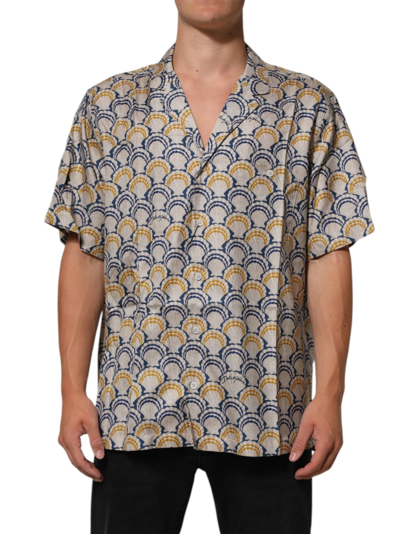 Dolce & Gabbana Cream Cotton Silk Hawaii Scallop Shell Print Shirt Dolce & Gabbana