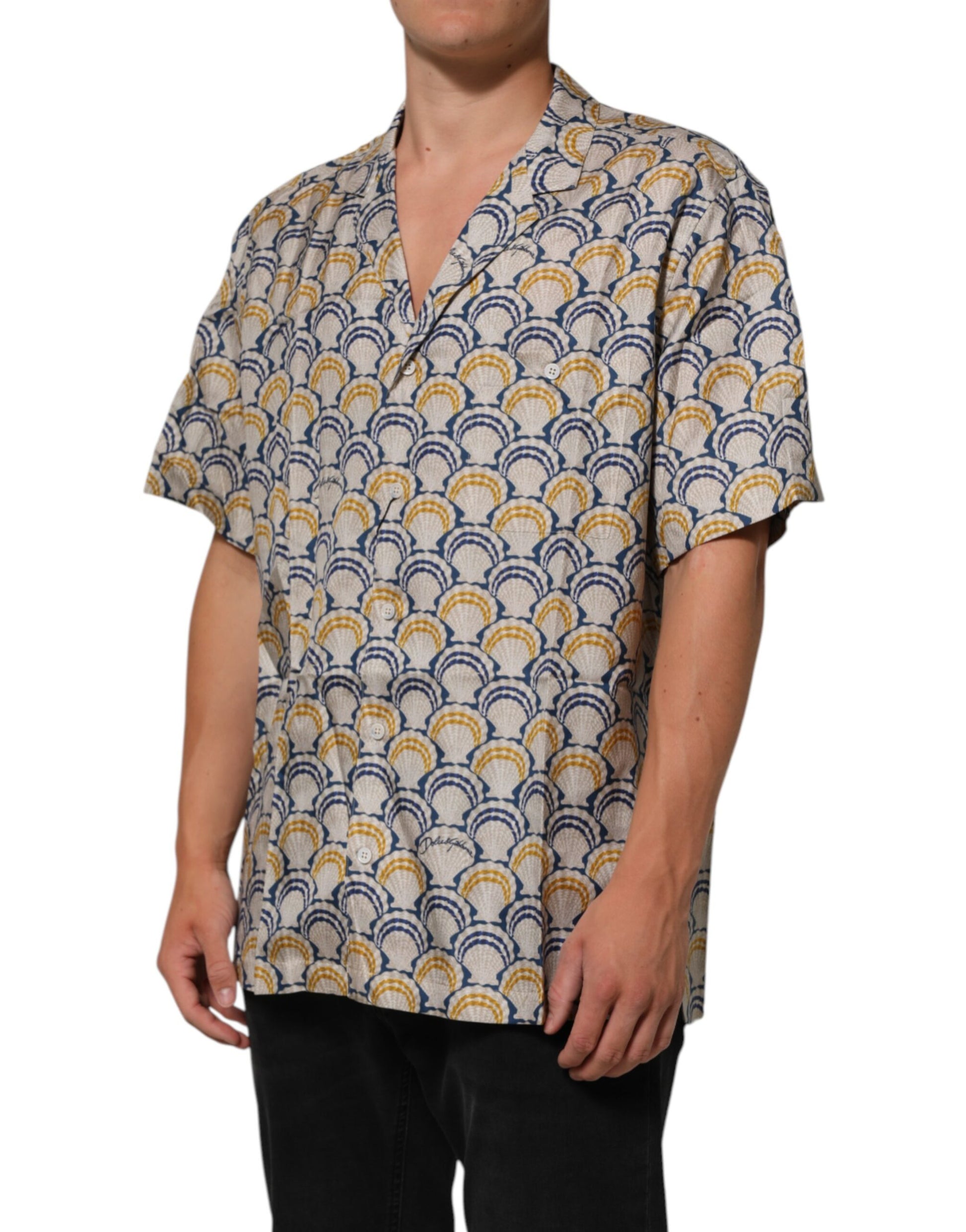 Dolce & Gabbana Cream Cotton Silk Hawaii Scallop Shell Print Shirt Dolce & Gabbana