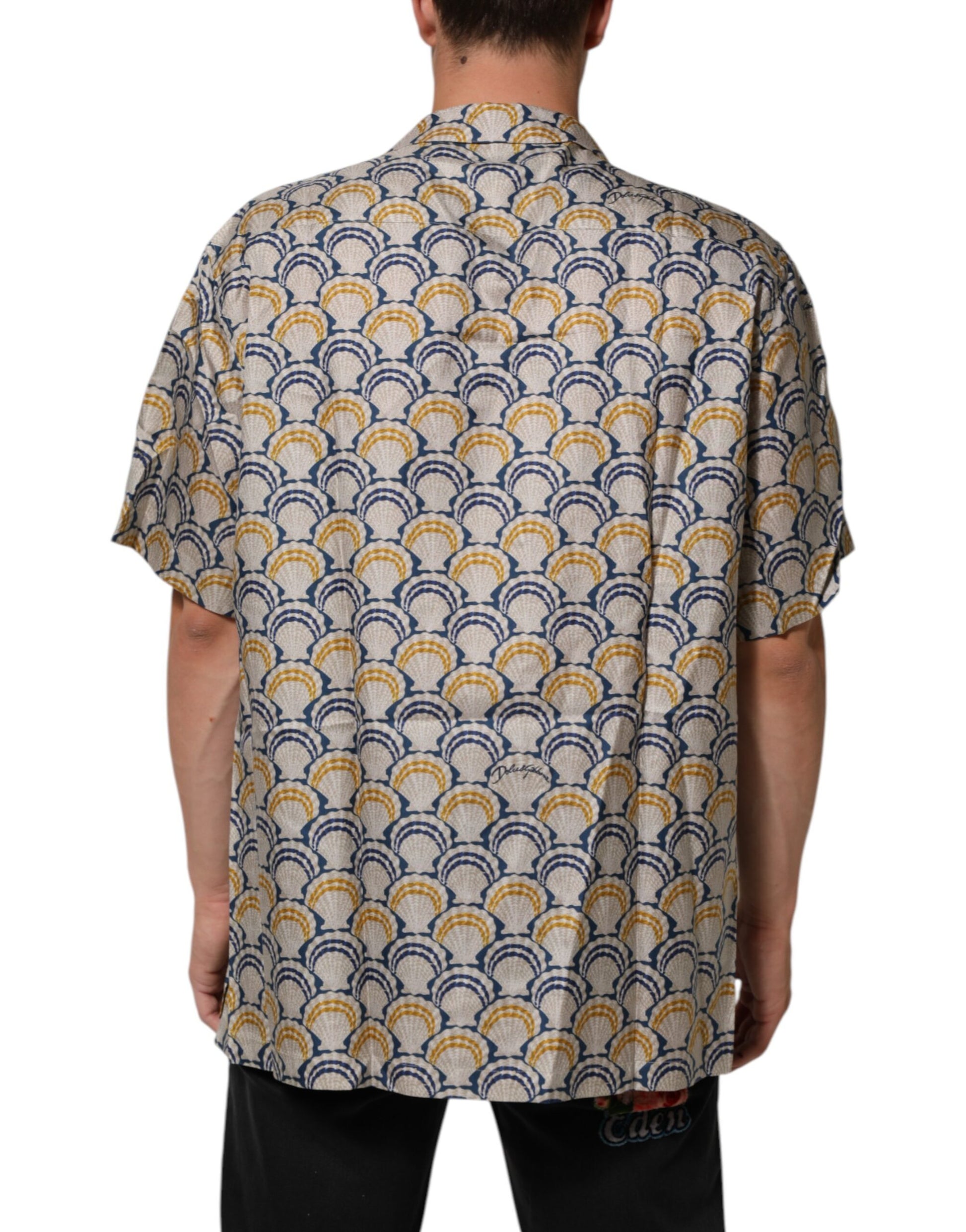 Dolce & Gabbana Cream Cotton Silk Hawaii Scallop Shell Print Shirt Dolce & Gabbana