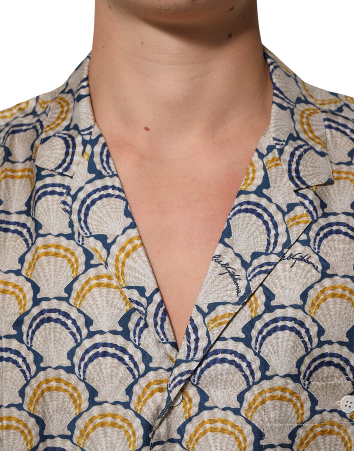 Dolce & Gabbana Cream Cotton Silk Hawaii Scallop Shell Print Shirt Dolce & Gabbana