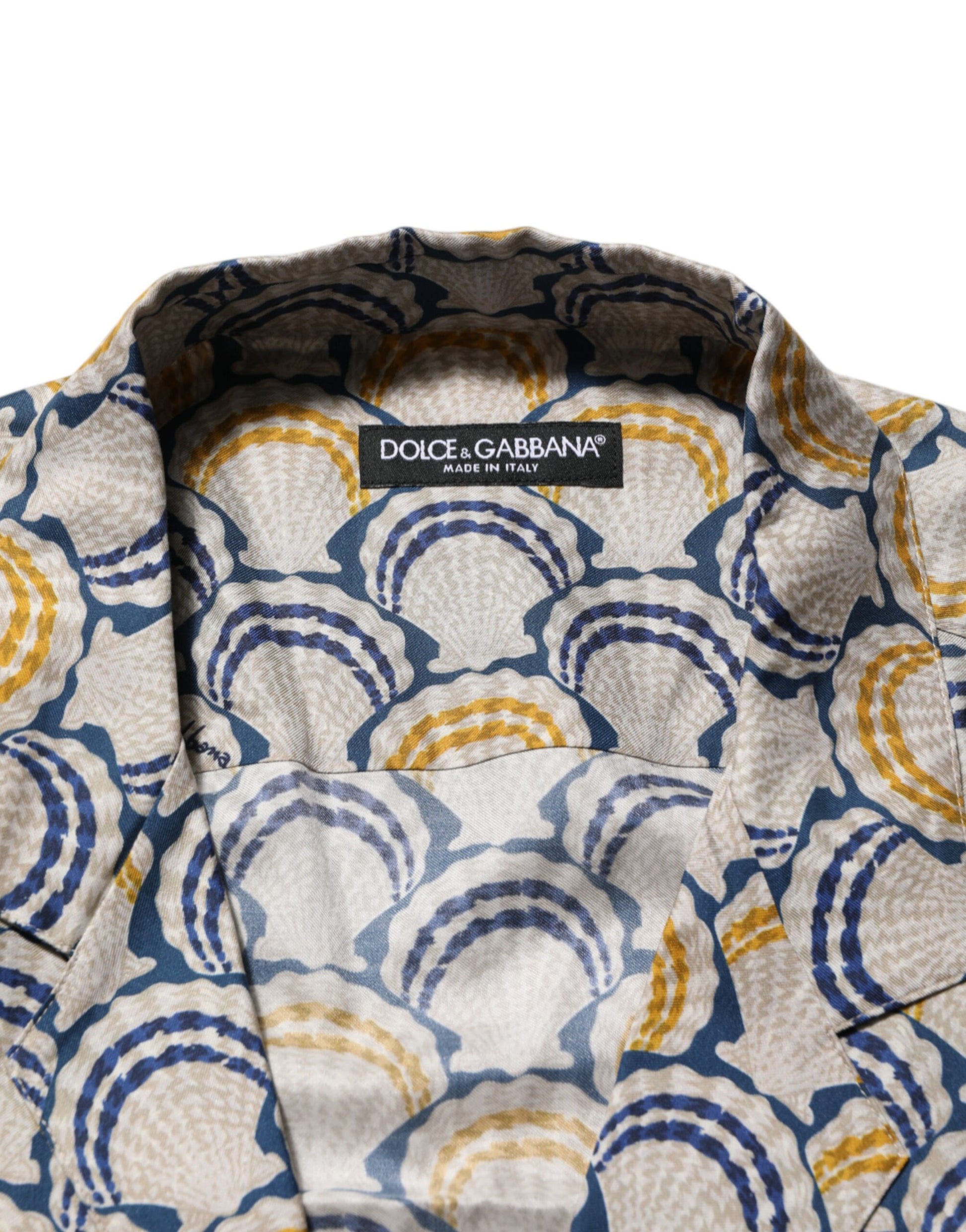 Dolce & Gabbana Cream Cotton Silk Hawaii Scallop Shell Print Shirt Dolce & Gabbana