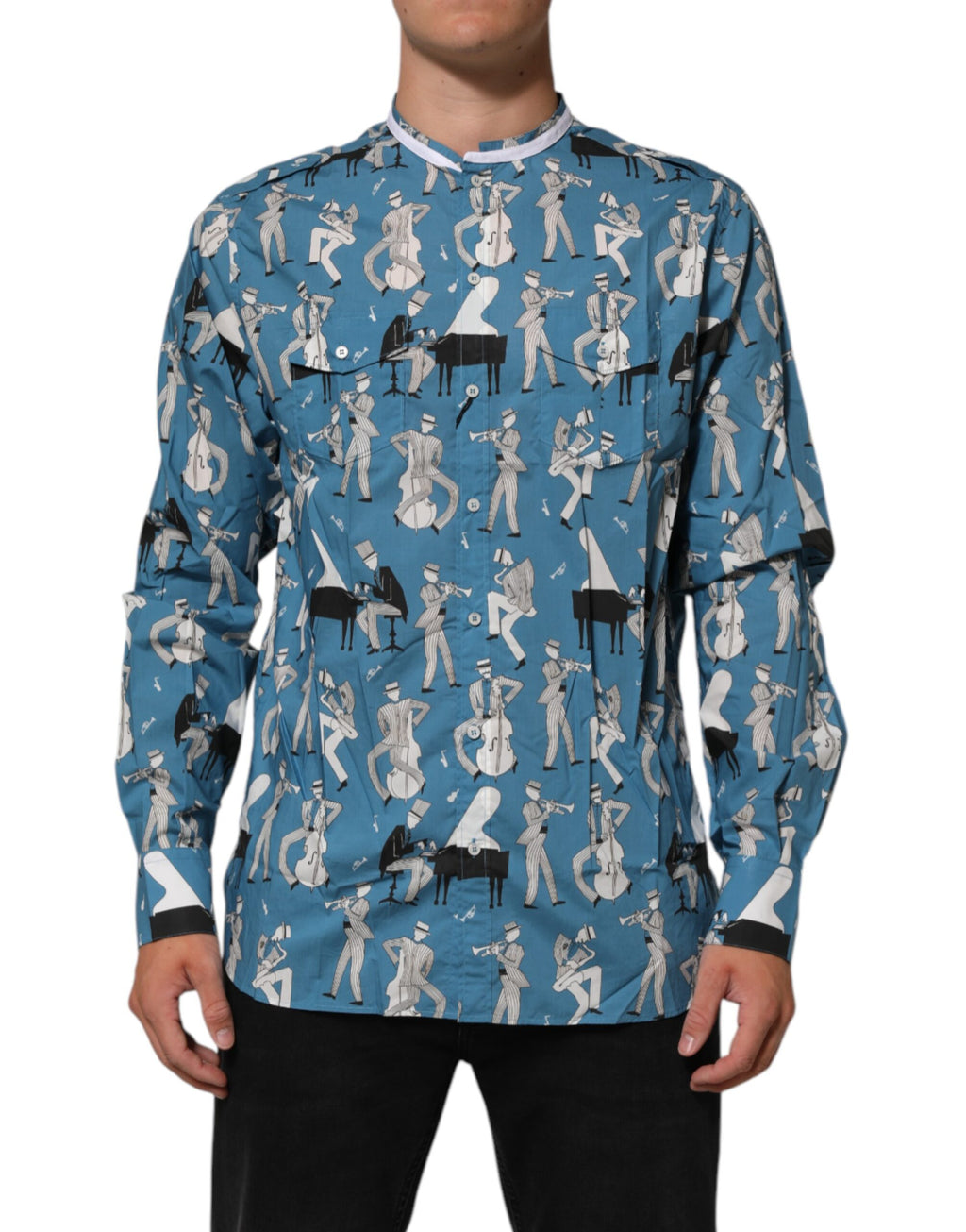 Dolce & Gabbana Blue Jazz Printed Cotton Button Front Shirt Dolce & Gabbana