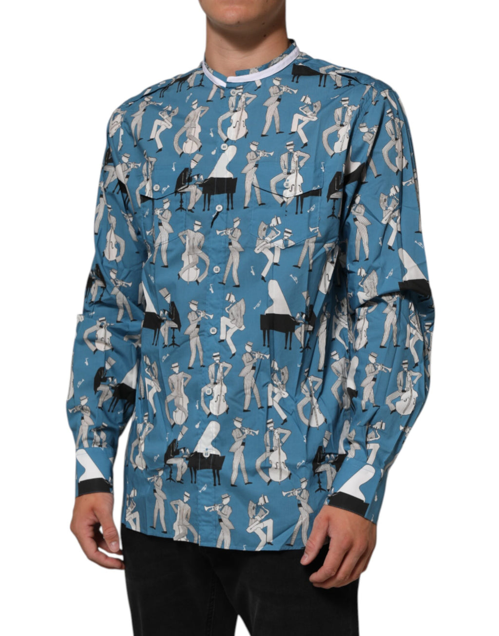 Dolce & Gabbana Blue Jazz Printed Cotton Button Front Shirt Dolce & Gabbana