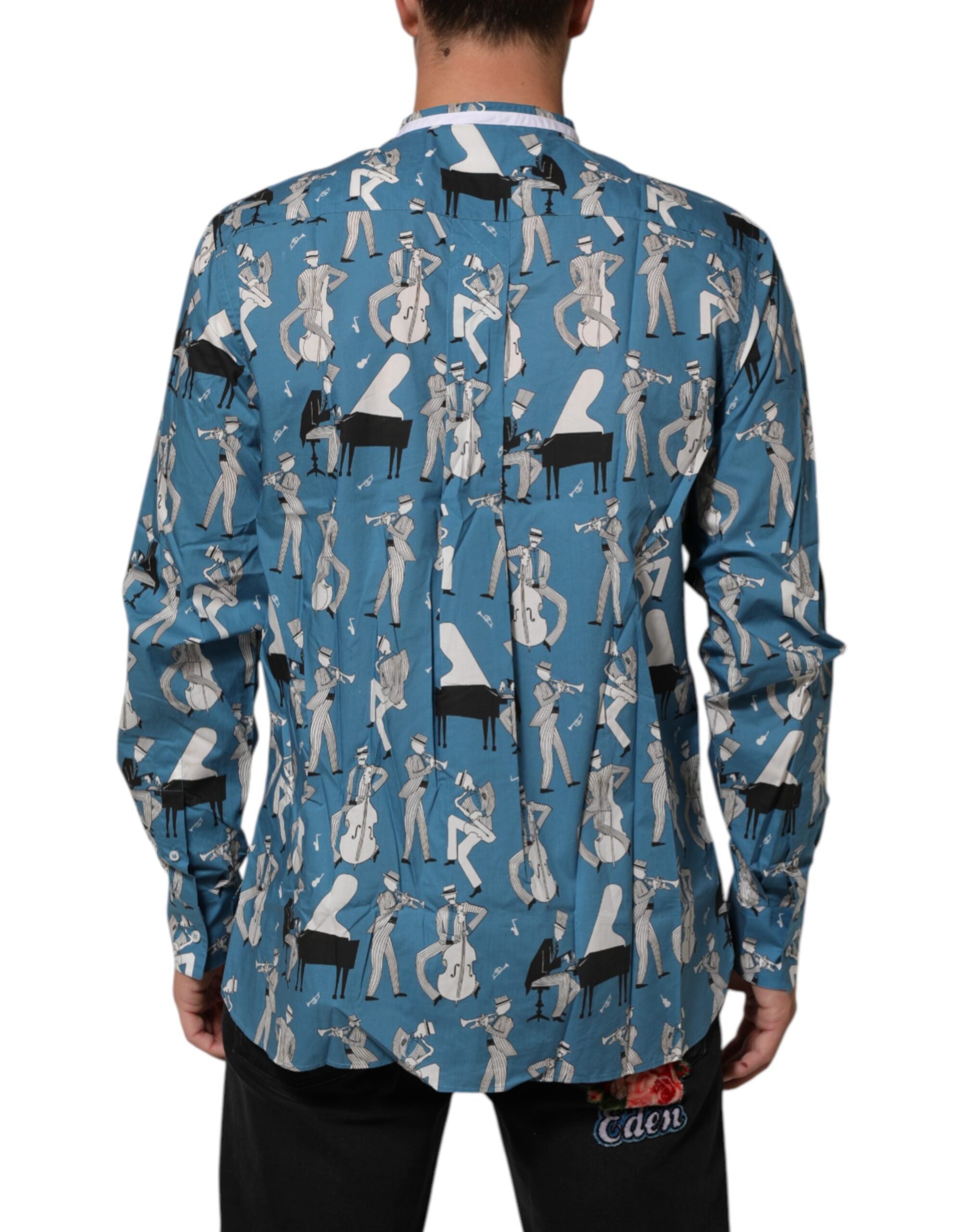 Dolce & Gabbana Blue Jazz Printed Cotton Button Front Shirt Dolce & Gabbana
