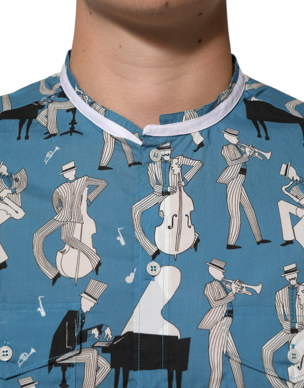 Dolce & Gabbana Blue Jazz Printed Cotton Button Front Shirt Dolce & Gabbana