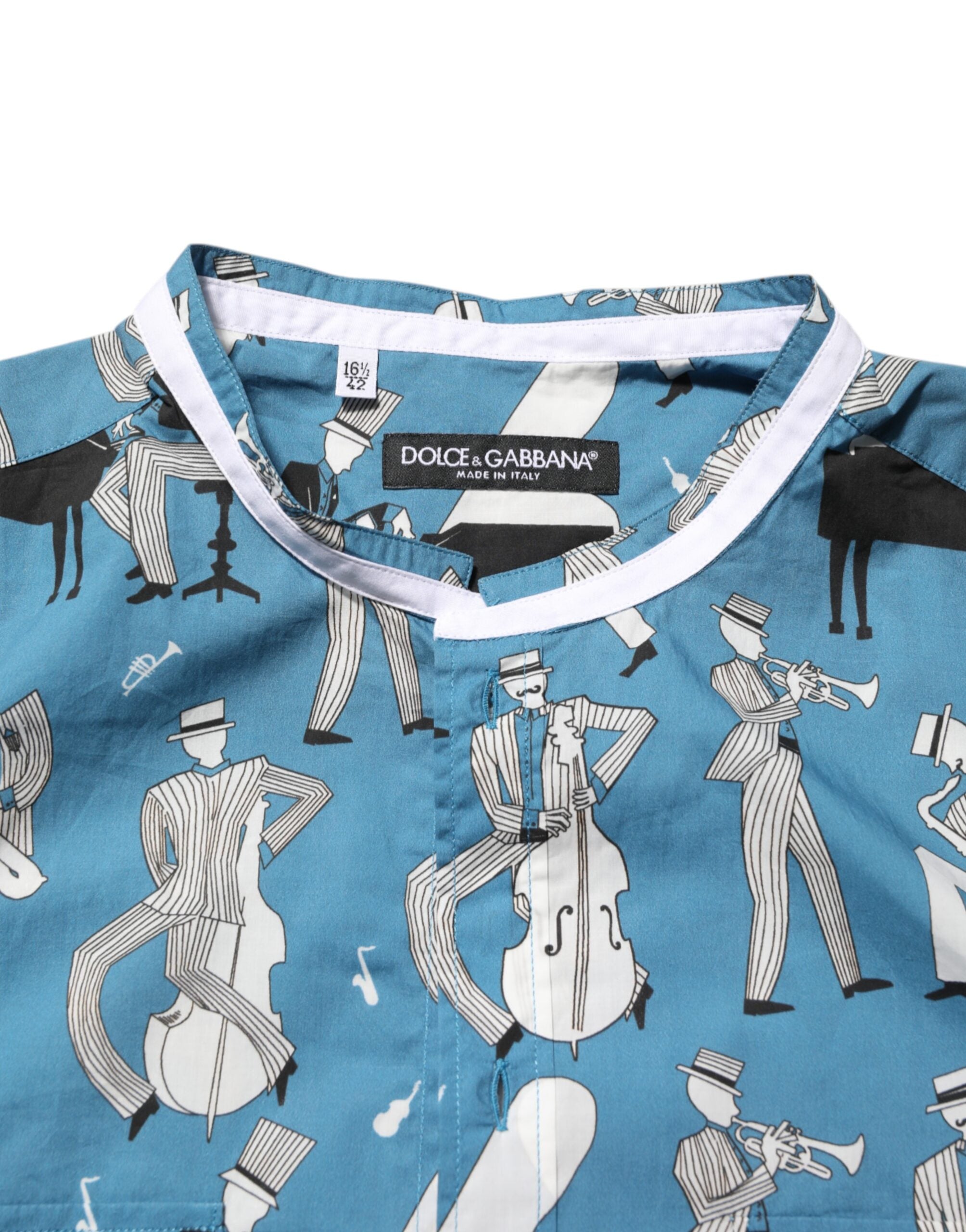 Dolce & Gabbana Blue Jazz Printed Cotton Button Front Shirt Dolce & Gabbana