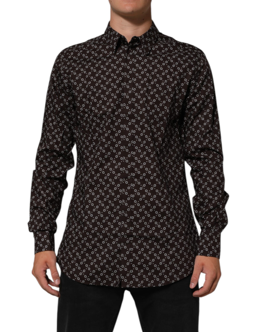 Dolce & Gabbana BrownFloral Collared GOLD Formal Dress Shirt Dolce & Gabbana
