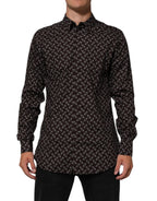 Dolce & Gabbana BrownFloral Collared GOLD Formal Dress Shirt Dolce & Gabbana