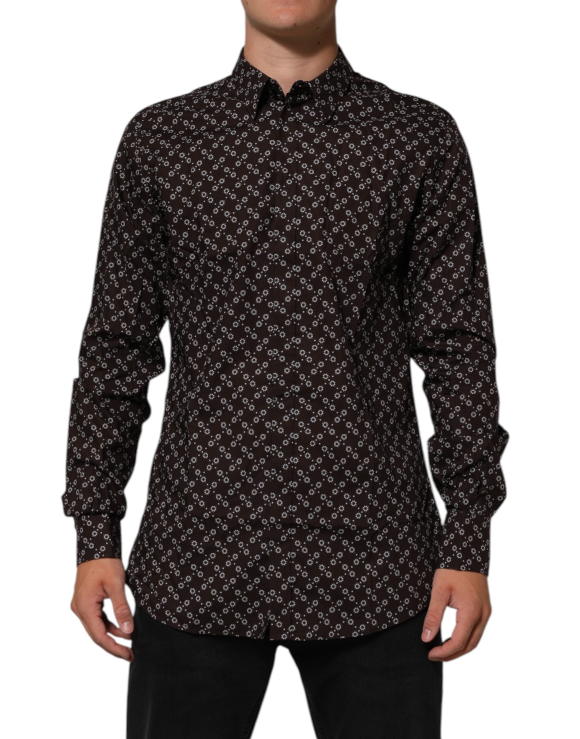 Dolce & Gabbana BrownFloral Collared GOLD Formal Dress Shirt Dolce & Gabbana
