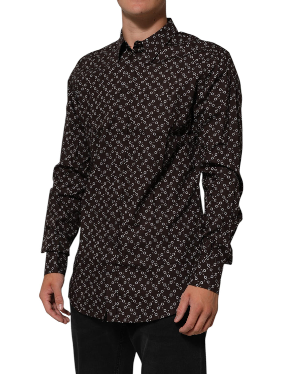 Dolce & Gabbana BrownFloral Collared GOLD Formal Dress Shirt Dolce & Gabbana