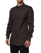 Dolce & Gabbana BrownFloral Collared GOLD Formal Dress Shirt Dolce & Gabbana
