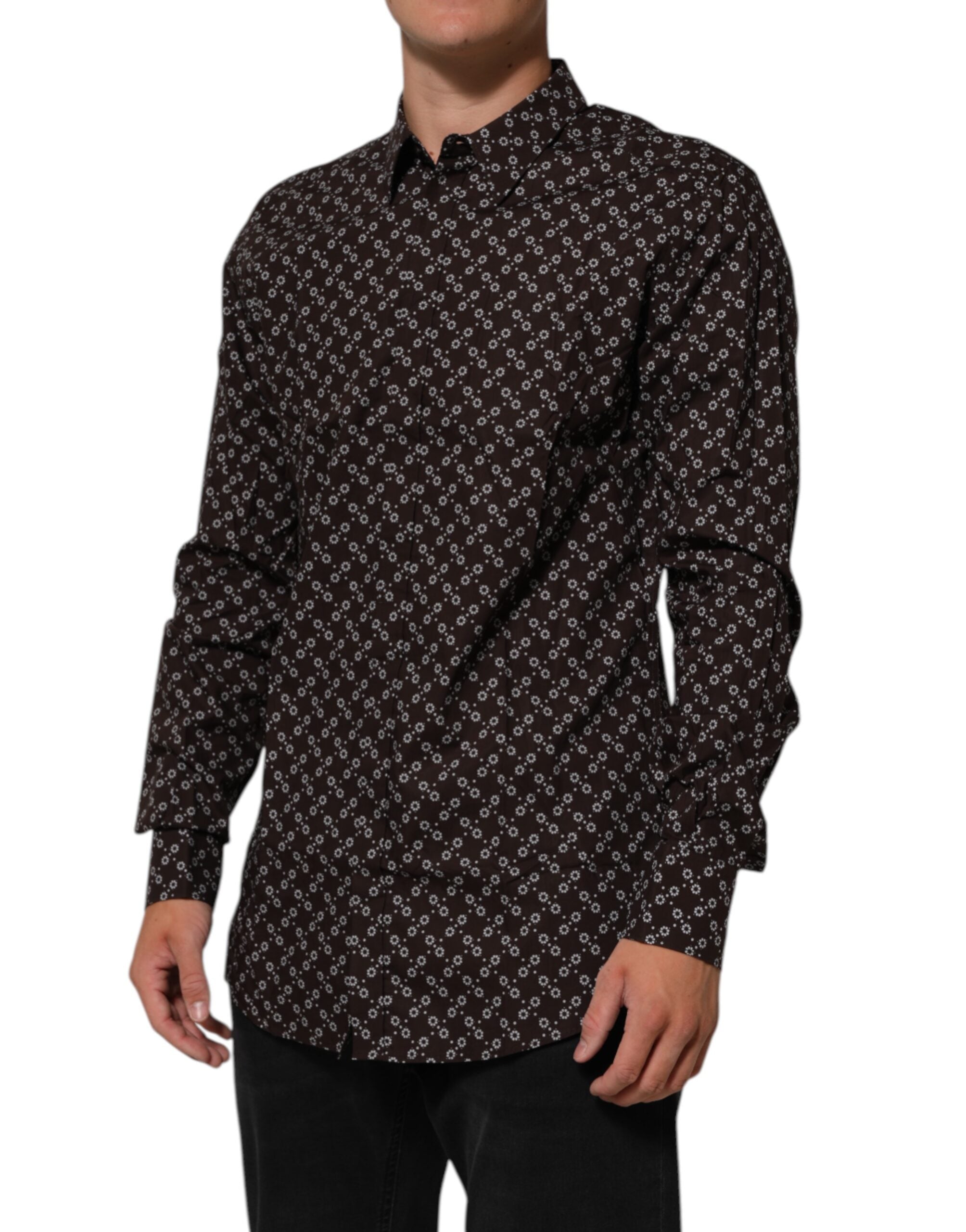 Dolce & Gabbana BrownFloral Collared GOLD Formal Dress Shirt Dolce & Gabbana
