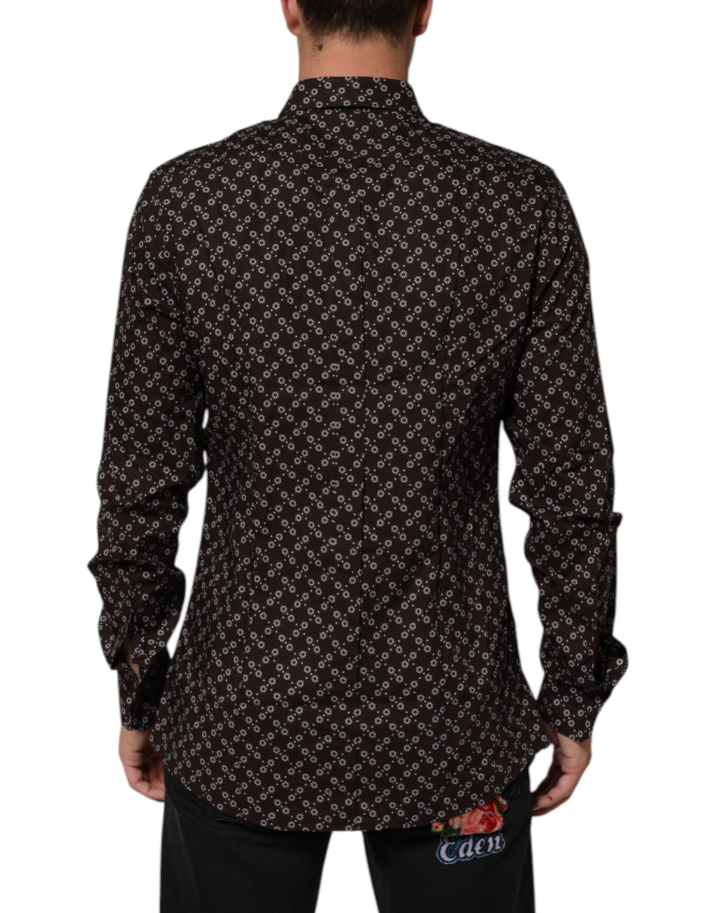 Dolce & Gabbana BrownFloral Collared GOLD Formal Dress Shirt Dolce & Gabbana