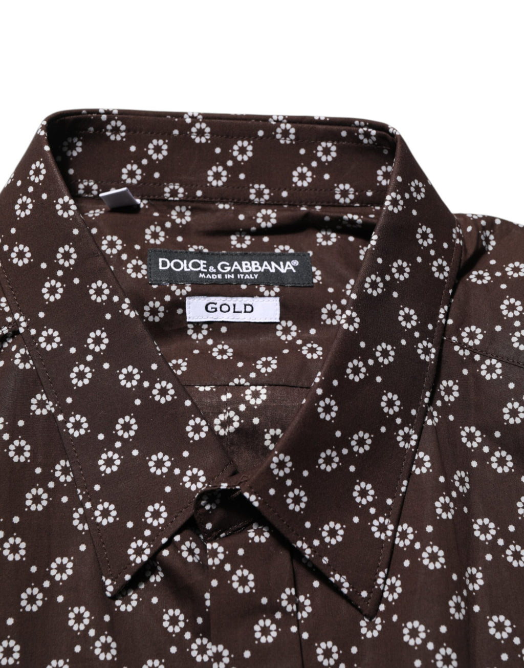 Dolce & Gabbana BrownFloral Collared GOLD Formal Dress Shirt Dolce & Gabbana